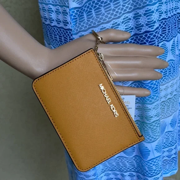 Michael Kors Jet Set Travel Marigold Small Top Zip Coinpouch with ID Key Holder